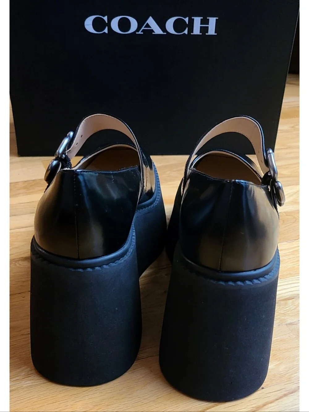 Coach Tea Rose Platform Mary Jane Shoes Black 9.5 Emo Whimsigoth 70s Chunky